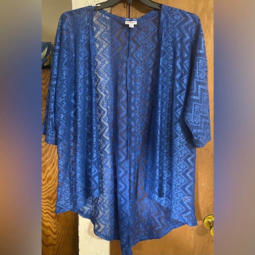 LuLaRoe EUC LINDSAY 27”PTP Blue Lace Kimono Size: M